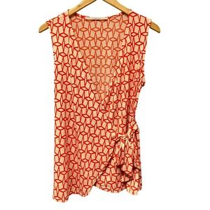 41 Hawthorn Sleeveless Wrap Stretch Top Coral Geometric Print Tie Waist Size L